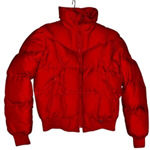 Obermeyer Mens Lg Vtg Nautilus Puffer Jacket Red‎ Full Zip Down Water Fowl Coat